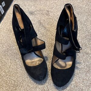 L.A.M.B. Suede Black Women's Heels